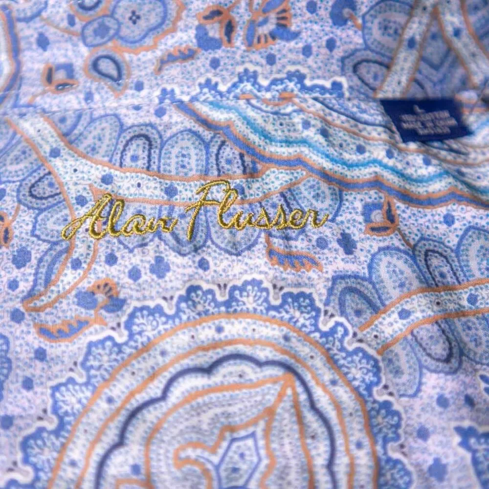 Alan Flusser Mens Shirt Large Blue Purple Paisley Button Up Long Sleeve Colorful - Picture 3 of 9